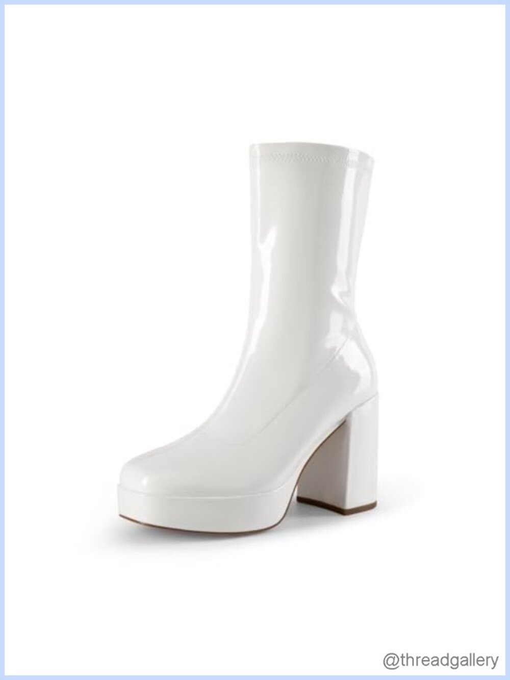 Women's Mid Calf Platform Gogo Boots Faux Leather Square Toe Chunky Heel